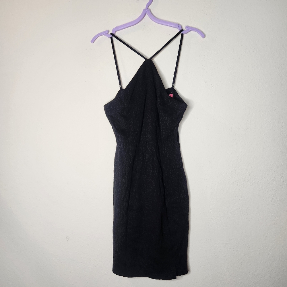 Betsy Johnson womens XS Black Leopard Print Mini Lace Up Dress